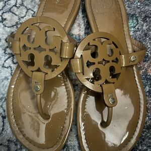 Tory Burch Brown Logo Cutout Sandals